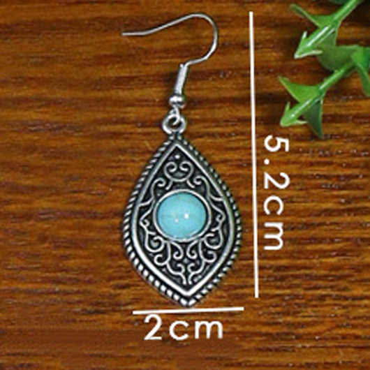 Silver jewelry,Mint Green jewelry,Contrast Color jewelry,Tribal Vintage Design Silver Alloy Earrings