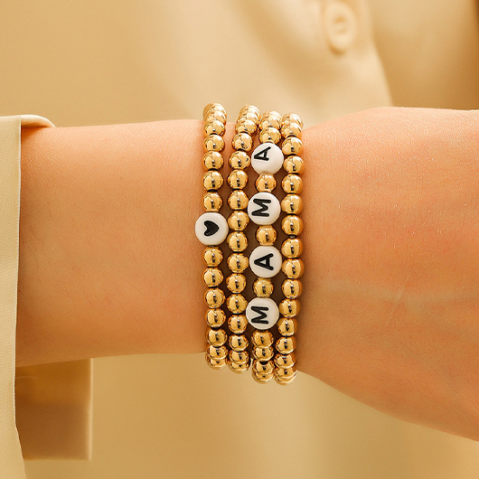 Gold jewelry,Letter Heart Print Gold Bracelets Set