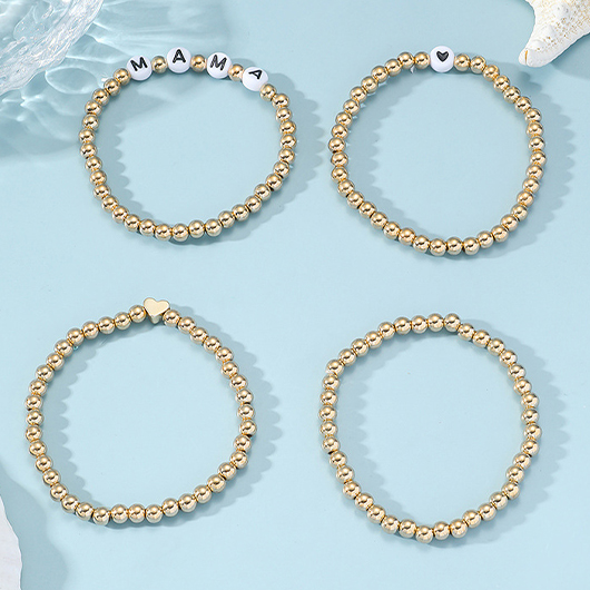Gold jewelry,Letter Heart Print Gold Bracelets Set