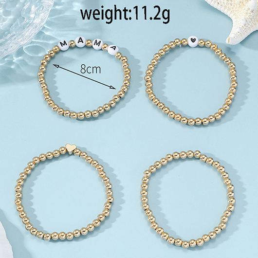 Gold jewelry,Letter Heart Print Gold Bracelets Set