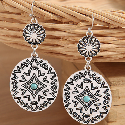 Silvery White jewelry,Oval Retro Silvery White Metal Earrings
