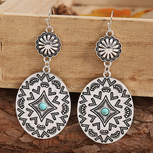 Silvery White jewelry,Oval Retro Silvery White Metal Earrings