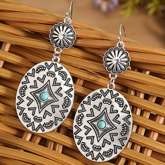 Silvery White jewelry,Oval Retro Silvery White Metal Earrings