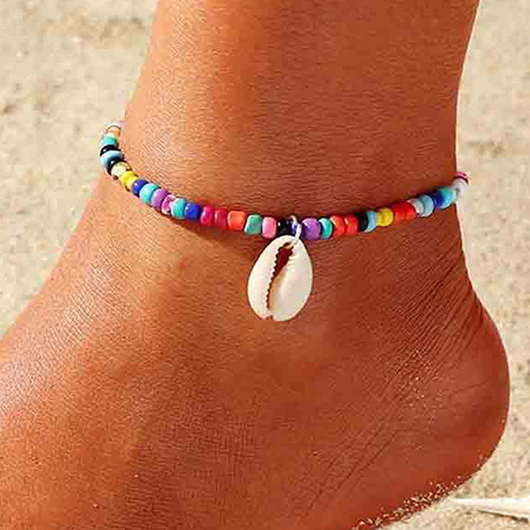 Multi Color jewelry,Geometric jewelry,Shell Multi Color Beaded Polyresin Anklet