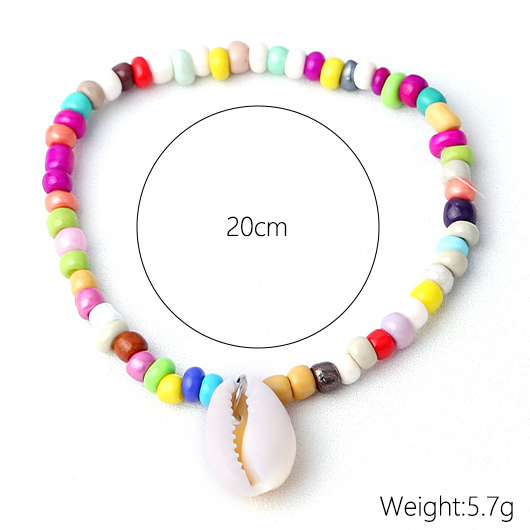 Multi Color jewelry,Geometric jewelry,Shell Multi Color Beaded Polyresin Anklet