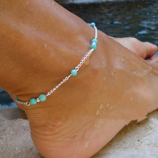 Mint Green Alloy Turquoise Beaded Anklet