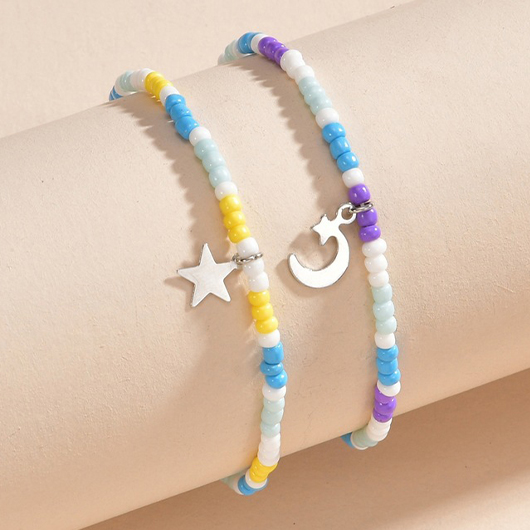 Mint Green jewelry,Multi Color jewelry,Moon Mint Green Polyresin Anklets Set