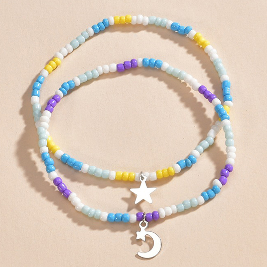 Mint Green jewelry,Multi Color jewelry,Moon Mint Green Polyresin Anklets Set