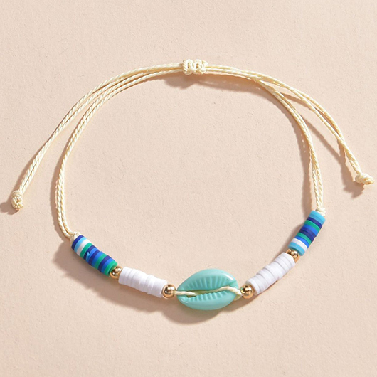 Mint Green jewelry,Geometric jewelry,Shell Geometric Mint Green Beaded Anklet