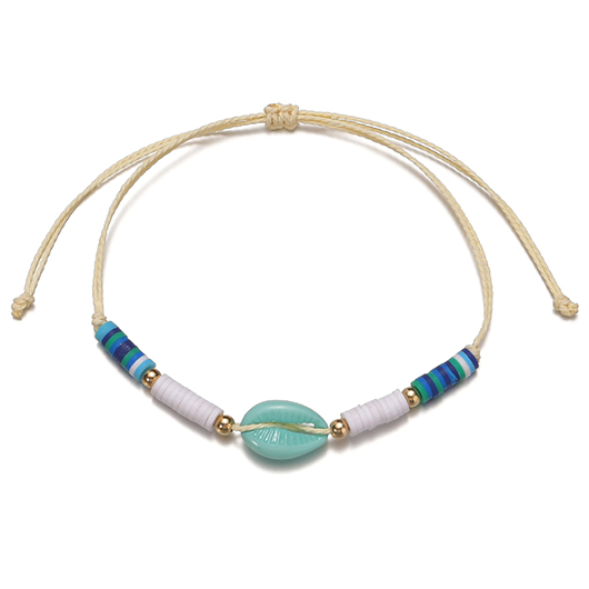 Mint Green jewelry,Geometric jewelry,Shell Geometric Mint Green Beaded Anklet