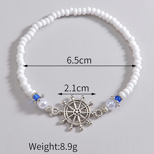 White Beaded Design Metal Detail Polyresin Anklet