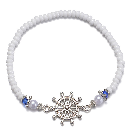 White jewelry,White Beaded Design Metal Detail Polyresin Anklet