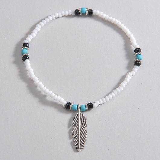 Silver jewelry,Contrast Color jewelry,Bohemian Feather Design Silver Polyresin Anklet
