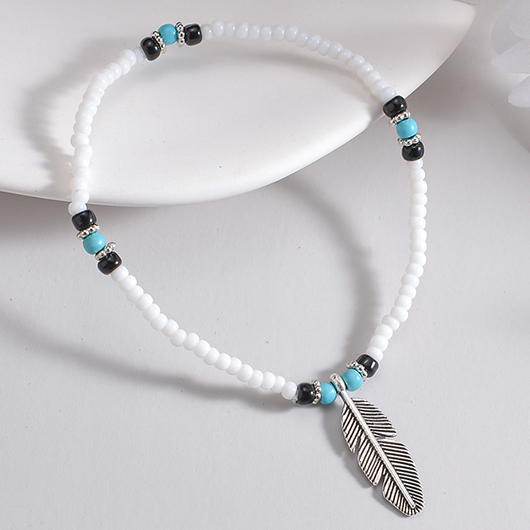 Silver jewelry,Contrast Color jewelry,Bohemian Feather Design Silver Polyresin Anklet