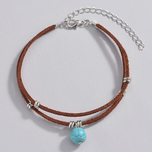 Mint Green jewelry,Dark Camel jewelry,Contrast Color jewelry,Round Layered Design Mint Green Anklet
