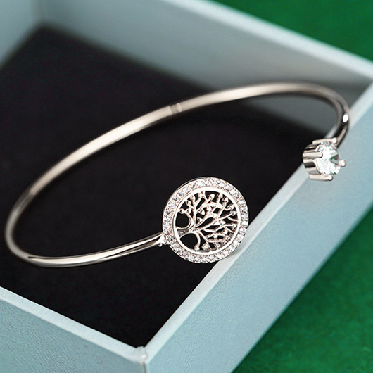 Silvery White jewelry,Plants jewelry,Silvery White Metal Leaves Plants Bangle