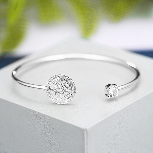 Silvery White jewelry,Plants jewelry,Silvery White Metal Leaves Plants Bangle
