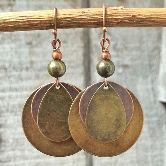 Gold jewelry,Geometric jewelry,Round Geometric Gold Alloy Layered Earrings