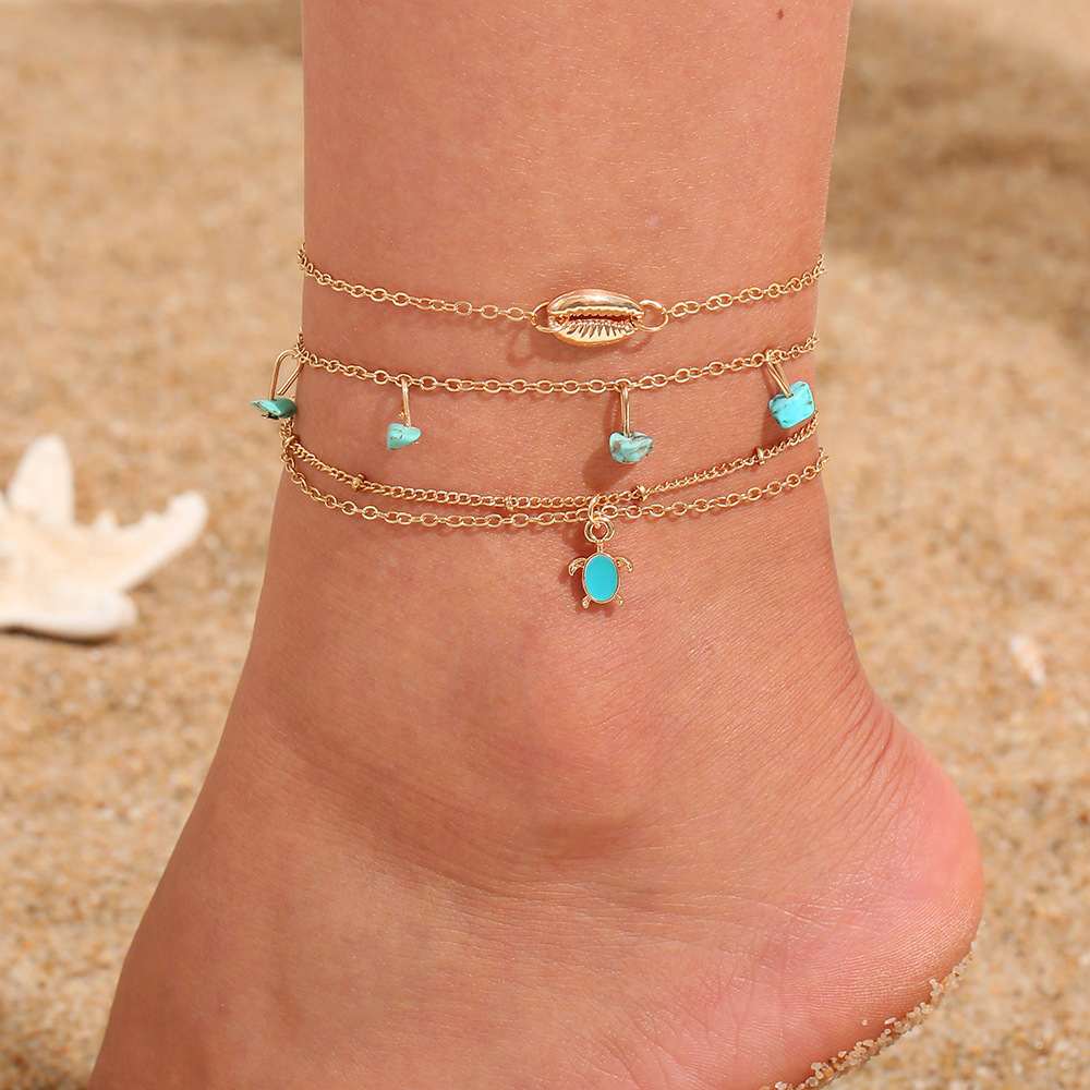 Shell Layered Gold Alloy Anklets Set