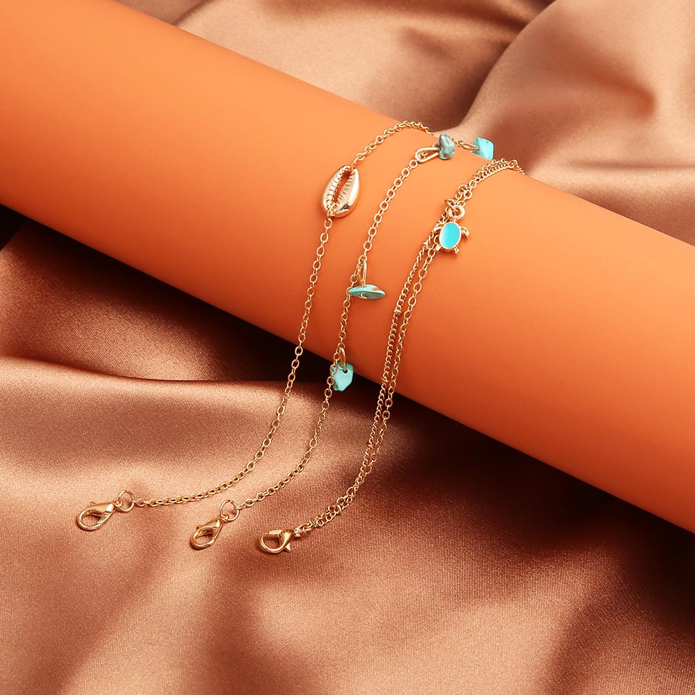 Gold jewelry,Shell Layered Gold Alloy Anklets Set