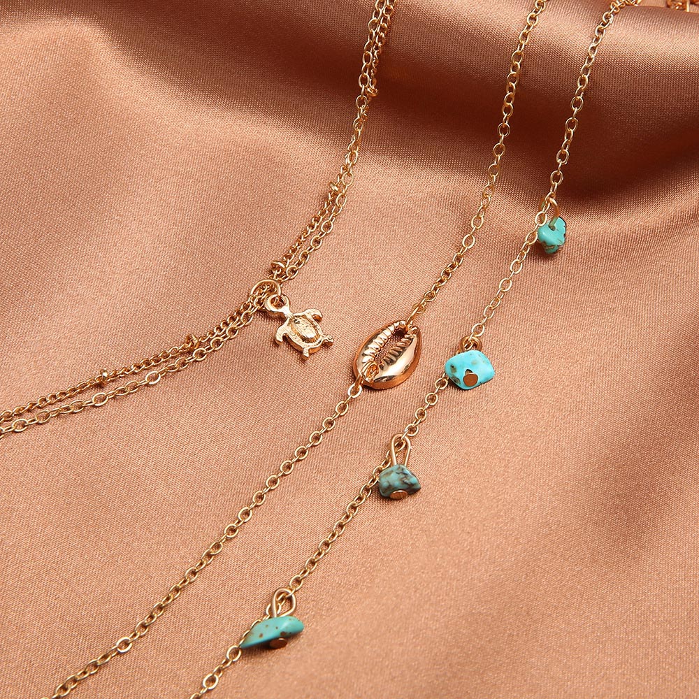 Gold jewelry,Shell Layered Gold Alloy Anklets Set
