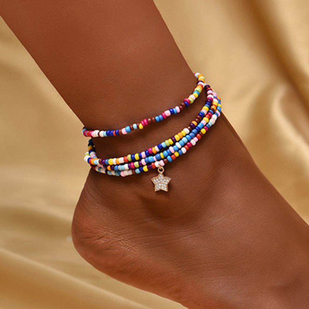 Multi Color jewelry,Contrast Color jewelry,Star Layered Design Multi Color Anklet