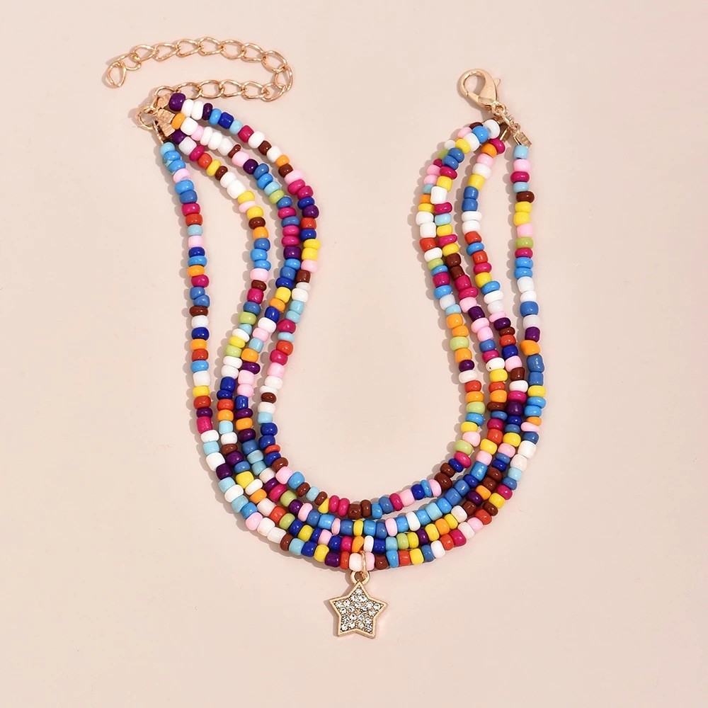 Multi Color jewelry,Contrast Color jewelry,Star Layered Design Multi Color Anklet