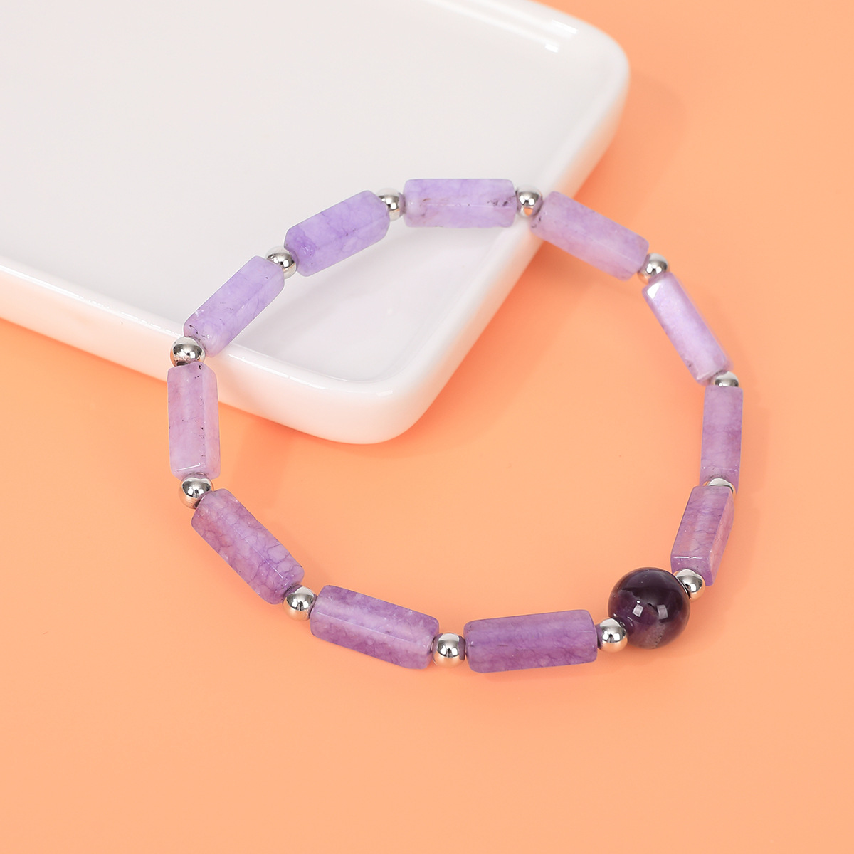Square Design Beaded Light Purple Bracelet