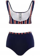 Striped swimwear,ROTITA Striped High Waisted Bowknot Bikini Set