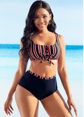 Striped swimwear,ROTITA Striped High Waisted Bowknot Bikini Set