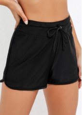 Black swimwear,Plain Color swimwear,ROTITA Mid Waist Black Drawstring Detail Swim Shorts