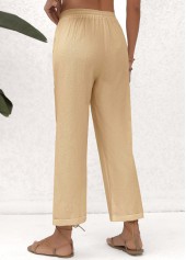 Light Camel bottoms,Plain Color bottoms,Pocket Beige Elastic Waist High Waisted Pants
