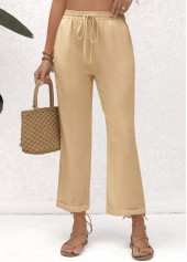 Light Camel bottoms,Plain Color bottoms,Pocket Beige Elastic Waist High Waisted Pants