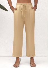 Pocket Beige Elastic Waist High Waisted Pants