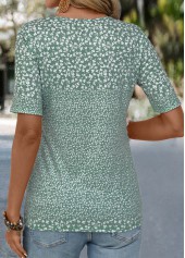 Sage Green tops,Ditsy Floral tops,Plants tops,Button Ditsy Floral Print Sage Green T Shirt