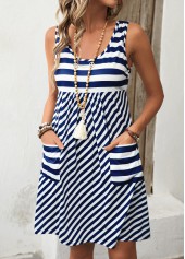 Navy dresses,Striped dresses,Geometric dresses,Everyday dresses,Casual dresses,Pocket Striped Navy A Line Scoop Neck Sleeveless Dress
