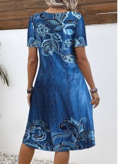 Denim Blue dresses,Floral dresses,Plants dresses,Denim-Effect Print dresses,Everyday dresses,Casual dresses,ROTITA Button Floral Print Denim Blue A Line Dress