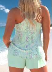 Light Green swimwear,Geometric swimwear,ROTITA Printed Non-sequined Geometric Print Tankini Set