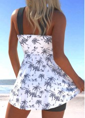 White swimwear,Plants swimwear,ROTITA Surplice White Tropical Plants Print Swimdress and Shorts