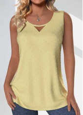 Light Yellow tops,Plain Color tops,ROTITA Button Light Yellow Round Neck Sleeveless Tank Top