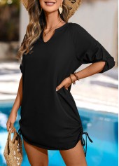 Black swimwear,Plain Color swimwear,Drawstring Black Cover Up