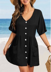 Black swimwear,Plain Color swimwear,Button Black Cover Up