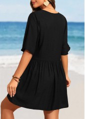 Black swimwear,Plain Color swimwear,Button Black Cover Up