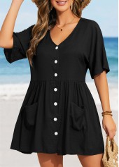 Black swimwear,Plain Color swimwear,Button Black Cover Up
