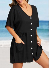Black swimwear,Plain Color swimwear,Button Black Cover Up