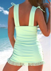 Light Green swimwear,Plain Color swimwear,ROTITA Drawstring Light Green One Piece Swimdress