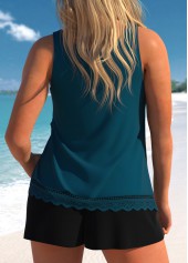 Peacock Blue swimwear,Plain Color swimwear,ROTITA Lace Peacock Blue Scoop Neck Tankini Set