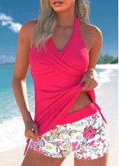 Rotita-Tankini-Set mit Kordelzug in Pink und zufälligem Blumenmuster