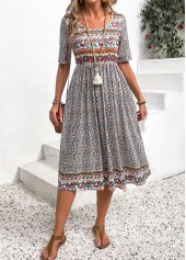 Multi Color dresses,Ditsy Floral dresses,Paisley dresses,Everyday dresses,Casual dresses,Ruched Ditsy Floral Print Multi Color Round Neck Dress
