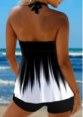 Black swimwear,White swimwear,Ombre swimwear,Striped swimwear,Geometric swimwear,ROTITA Surplice Tie Back Black Ombre Tankini Top